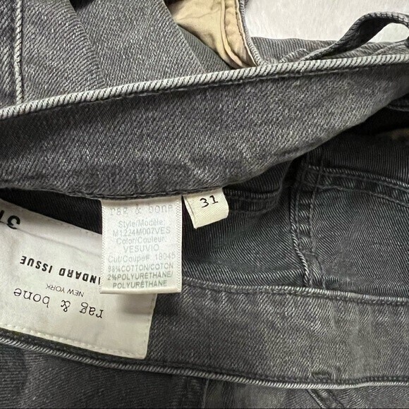 Rag & Bone Men's Jeans, Standard Issue Fit 1, Extra Slim SZ 31, Button Fly Gray - Picture 9 of 9